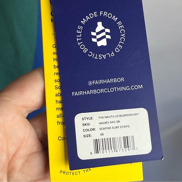 Fair Harbor Men’s Nautilus Boardshort Seapine Surf Stripe Green, White & Blue 38 - Picture 4 of 7